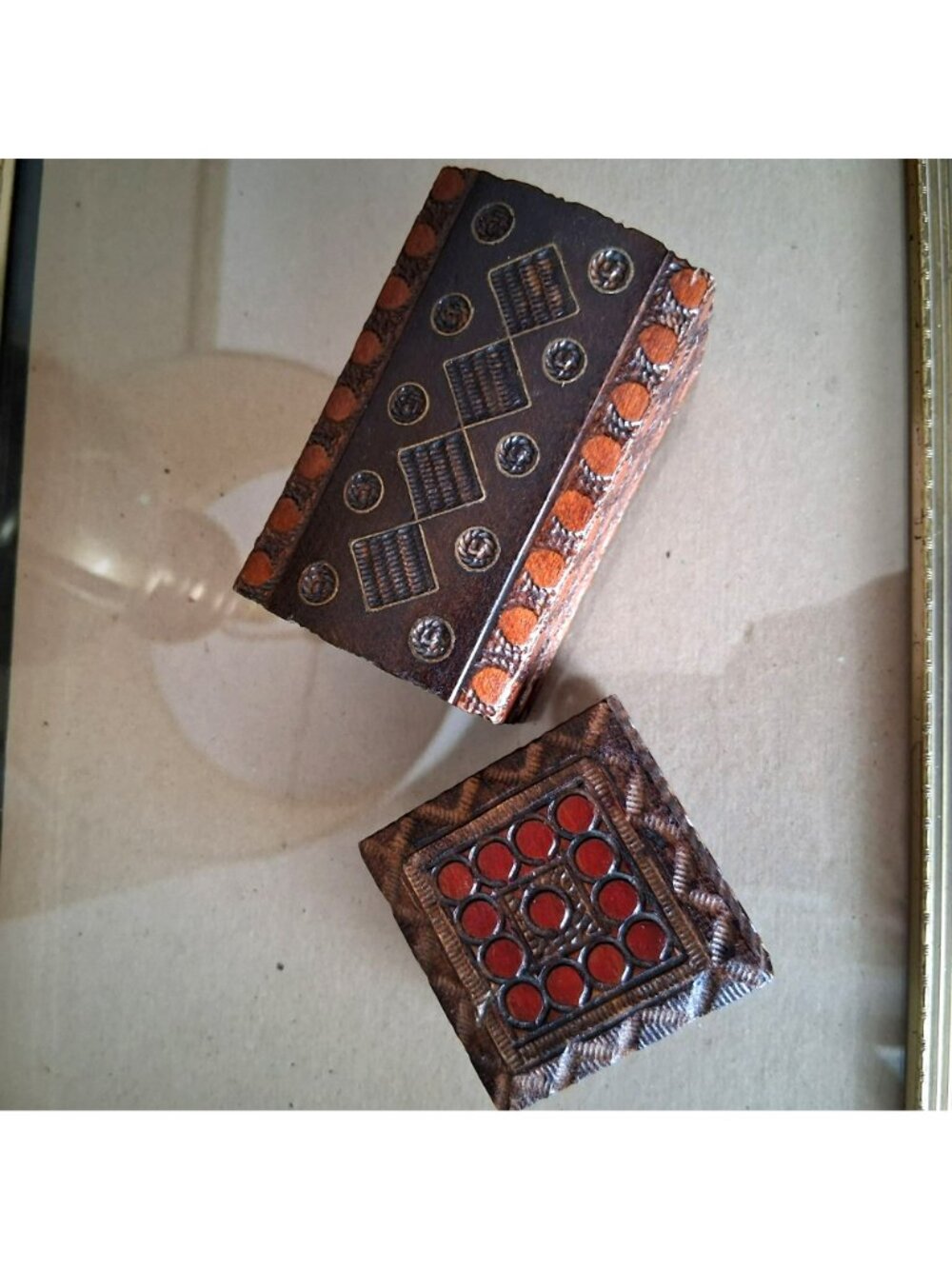 Handcrafted Wooden Polish Trinket Boxes With Intricate Patterns Set of 2